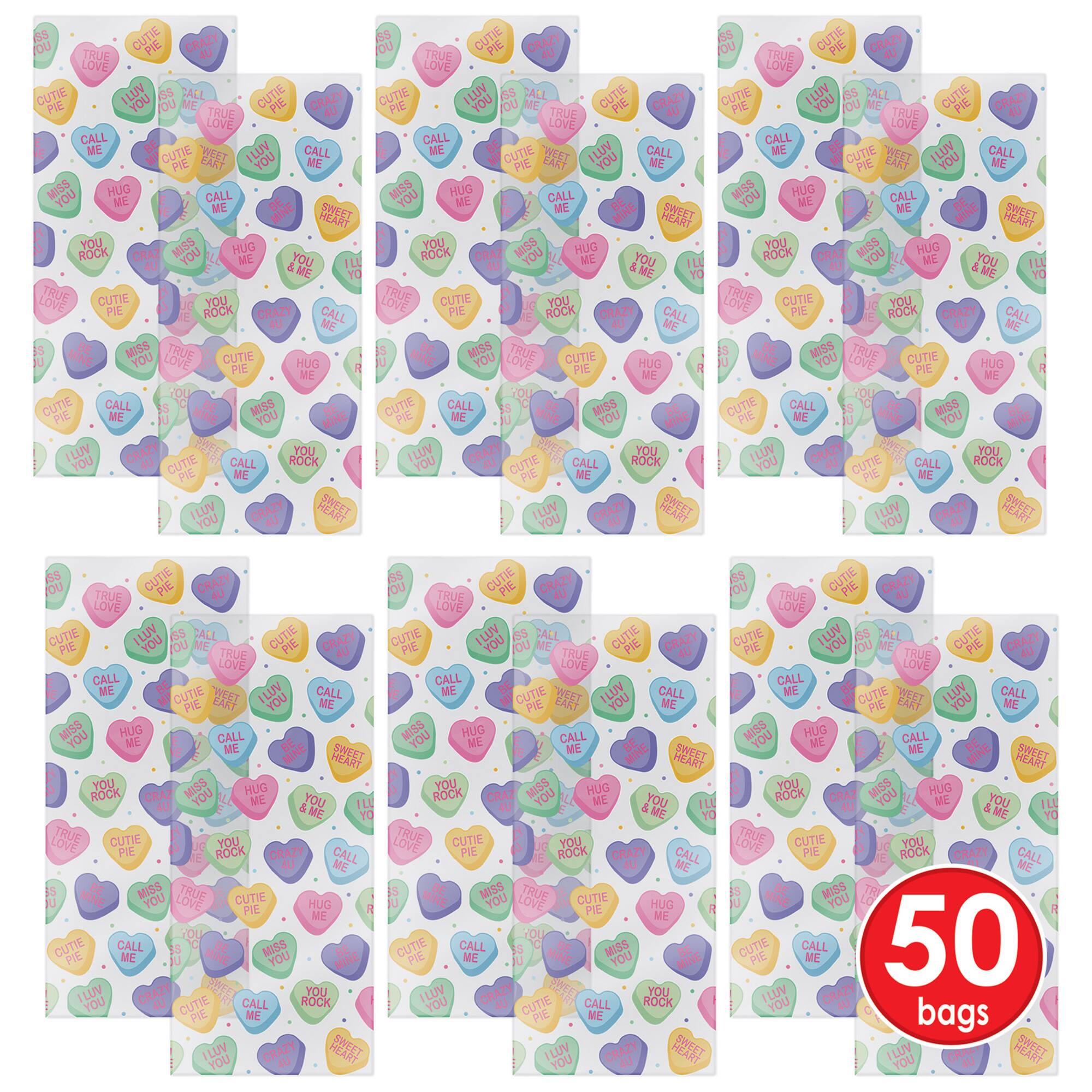 Beistle 4" x 9" Candy Heart Cello Bags, 50ct.